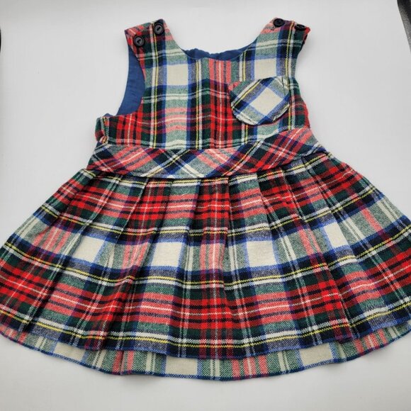 Fawn Tog Vintage Girls 3T  Tartan Plaid Jumper Dress Pleated Skirt Button Straps - Picture 1 of 12